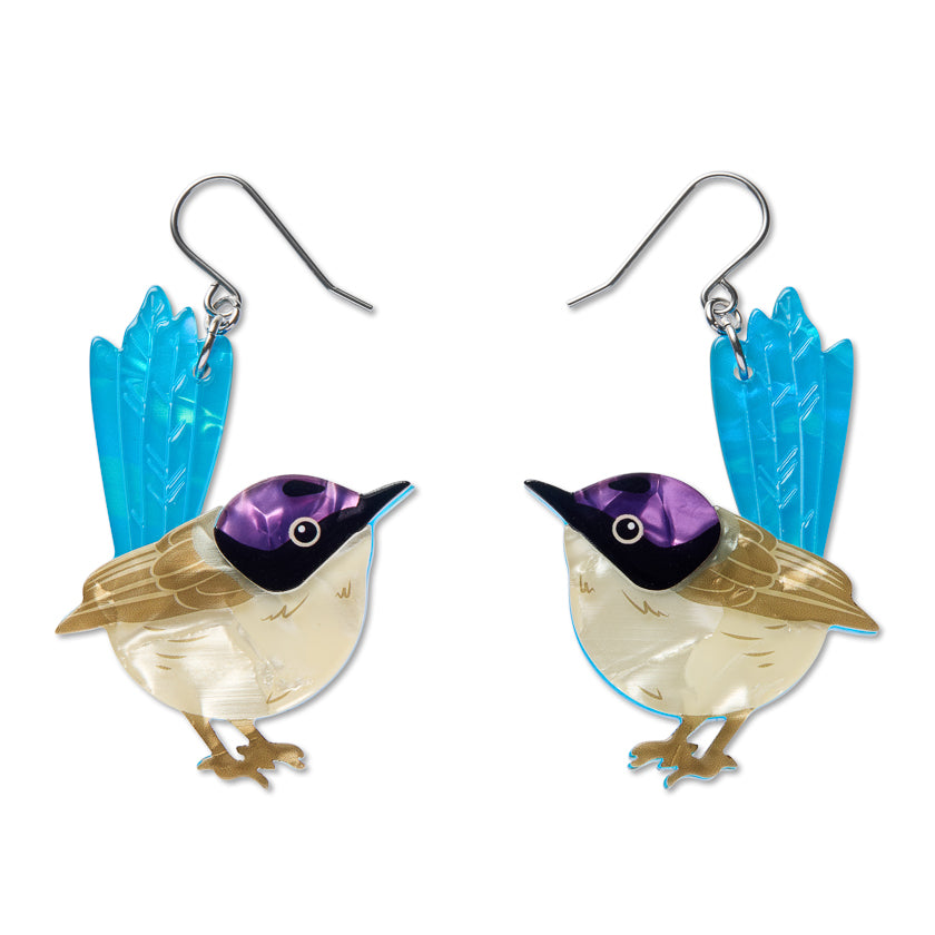 Purple-Crowned Fairy Wren Drop Earrings