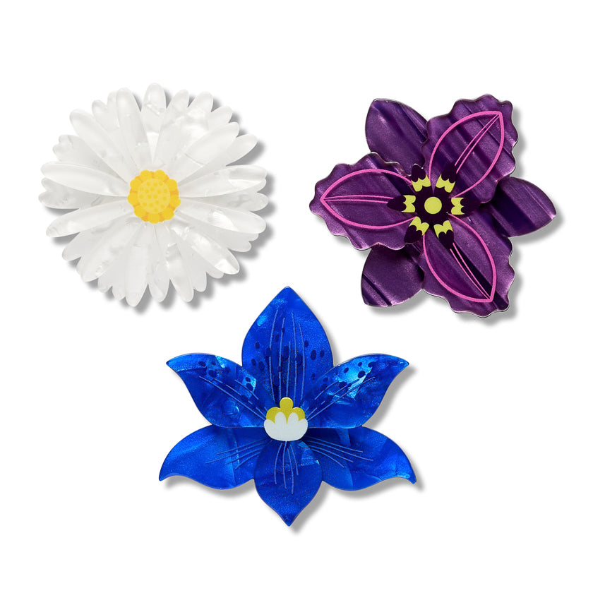 Assorted Flowers Hair Clips - 3 Piece