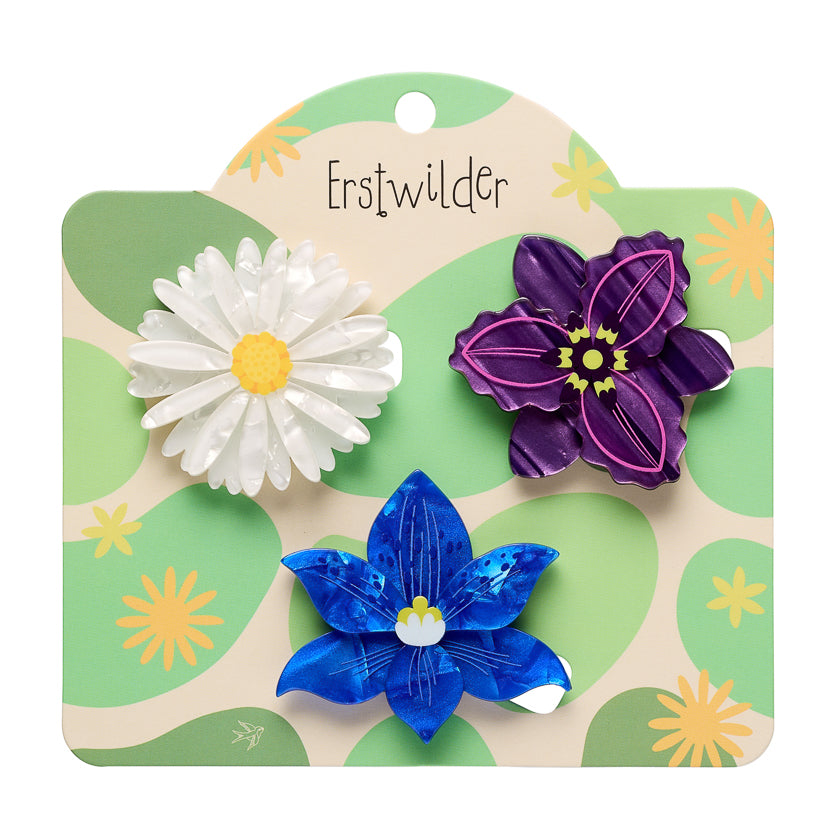 Assorted Flowers Hair Clips - 3 Piece