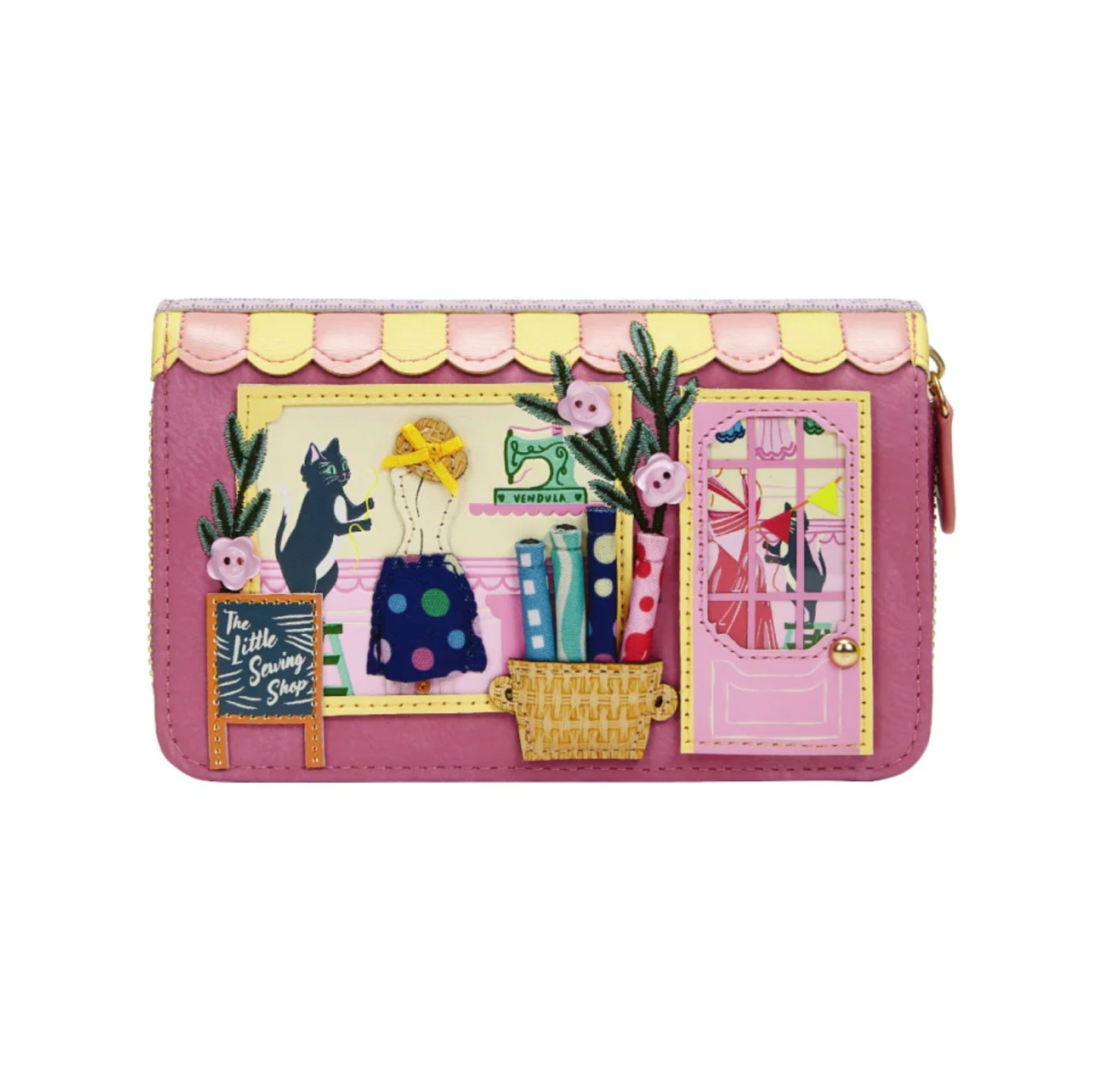 Sewing Shop (Raspberry) ~ Medium Ziparound Wallet