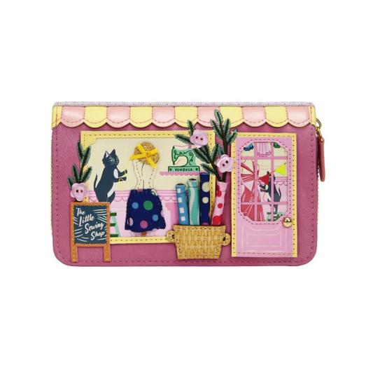 Sewing Shop (Raspberry) ~ Medium Ziparound Wallet