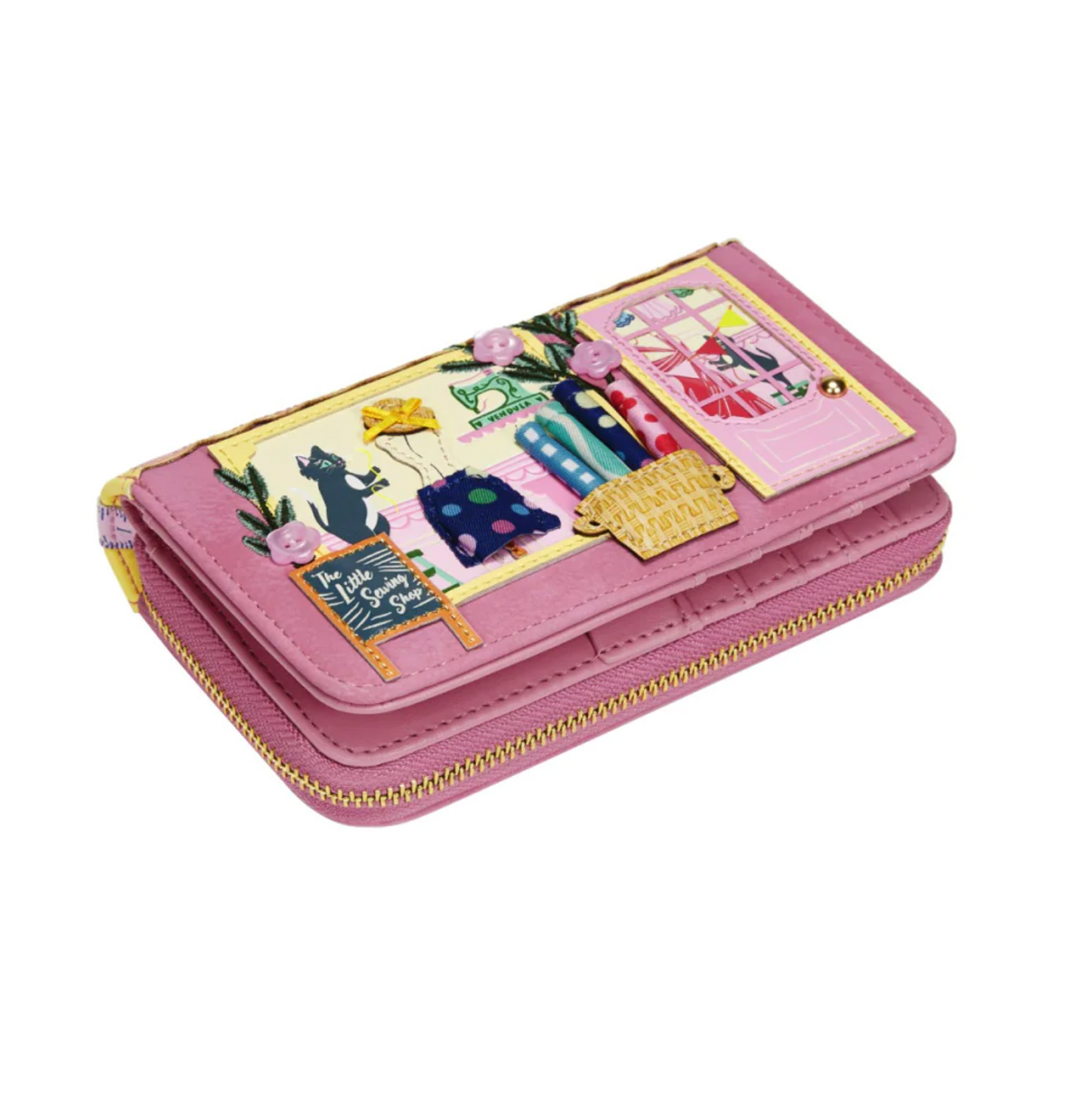 Sewing Shop (Raspberry) ~ Medium Ziparound Wallet
