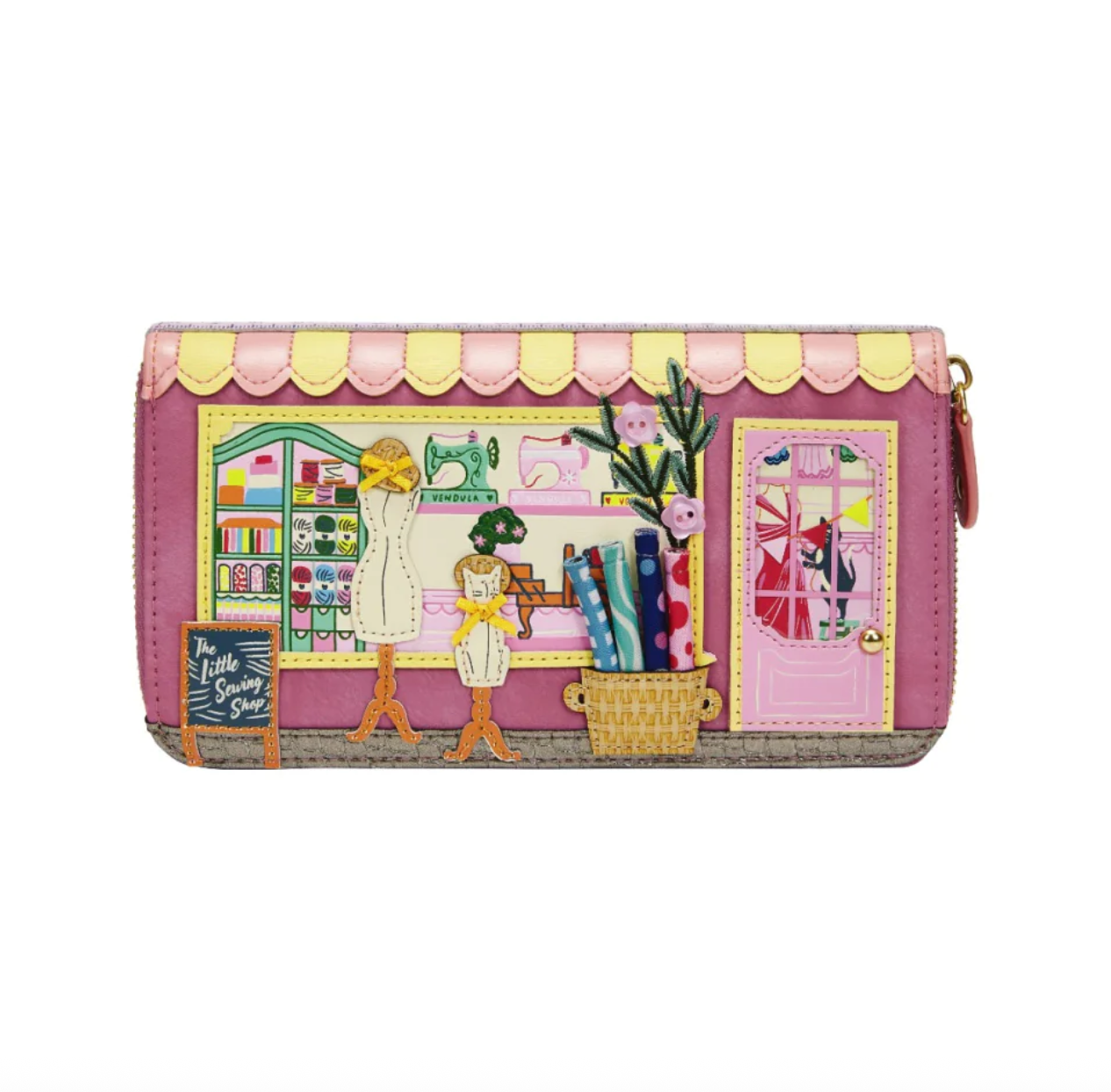 Sewing Shop (Raspberry) ~ Large Ziparound Wallet