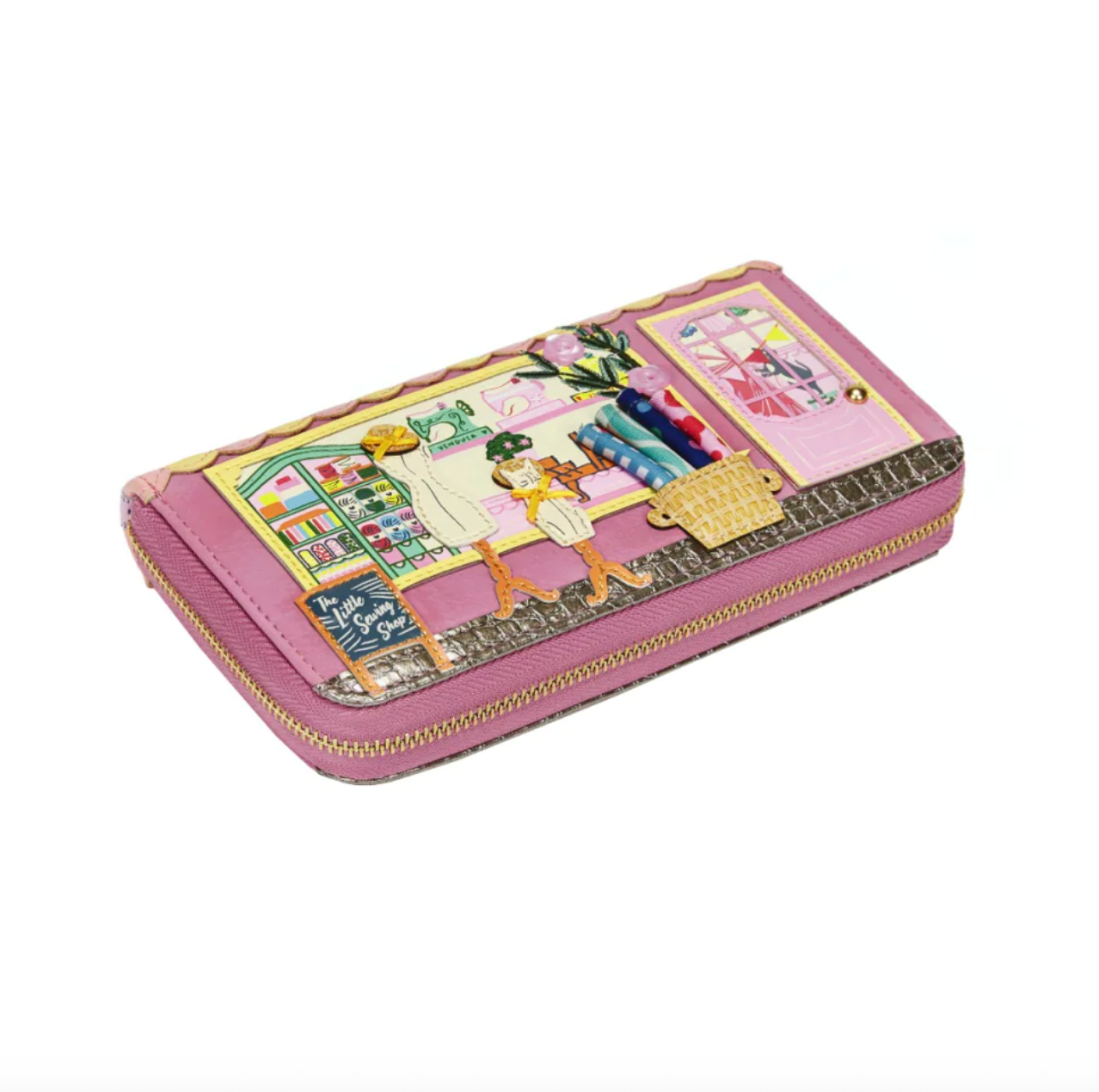 Sewing Shop (Raspberry) ~ Large Ziparound Wallet