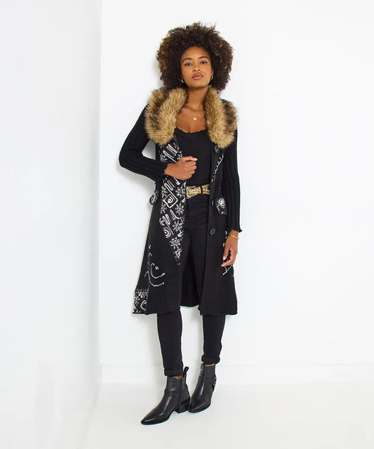 Fur Collar Longline Cardigan