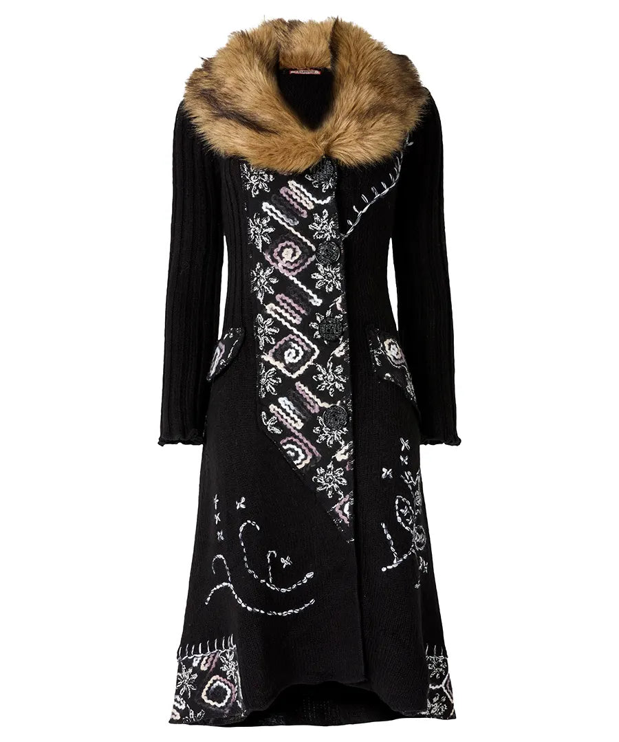 Fur Collar Longline Cardigan