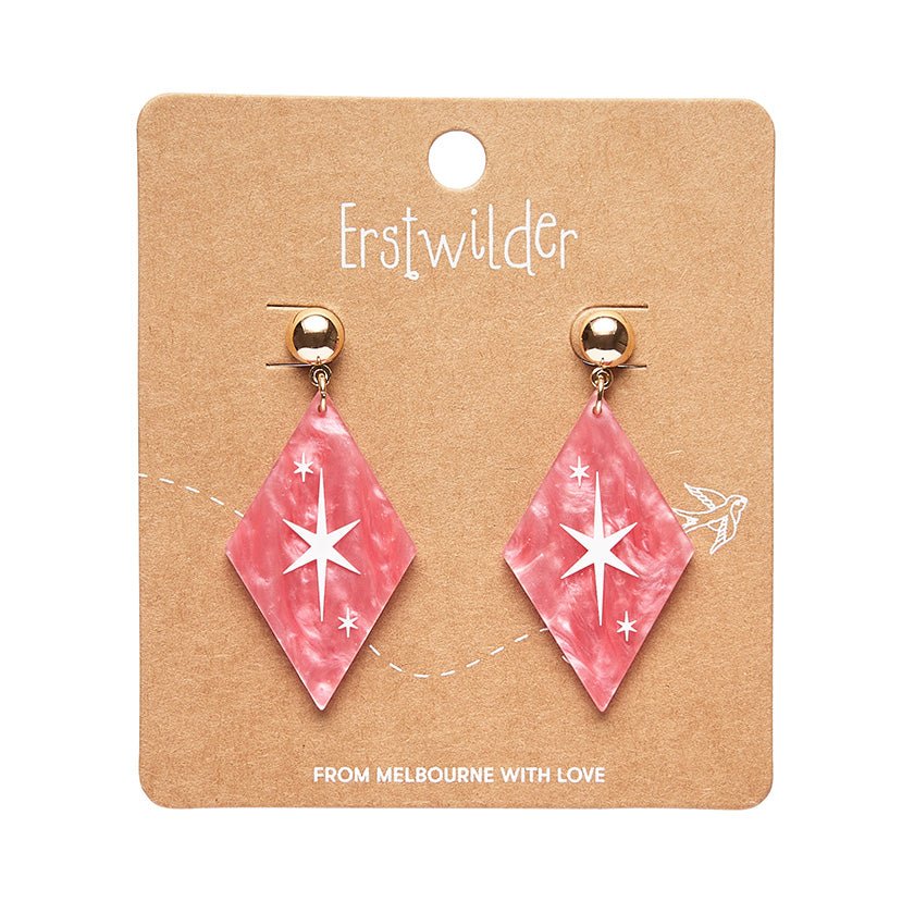 Atomic Diamond Drop Earrings - Pink - Rockamilly-Jewellery-Vintage