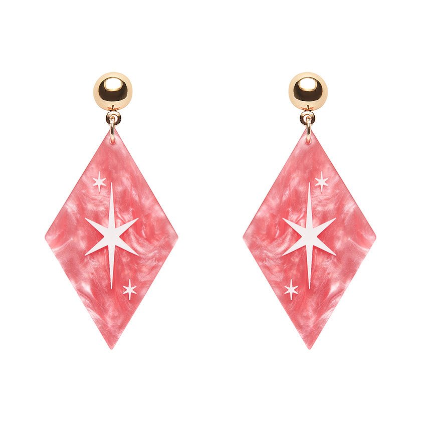 Atomic Diamond Drop Earrings - Pink - Rockamilly-Jewellery-Vintage