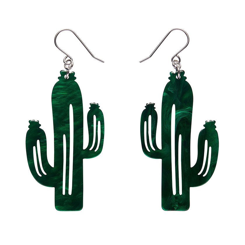 Cactus Drop Earrings - Dark Green - Rockamilly-Jewellery-Vintage