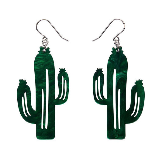 Cactus Drop Earrings - Dark Green - Rockamilly-Jewellery-Vintage