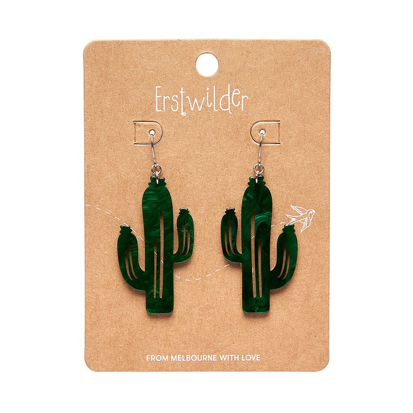 Cactus Drop Earrings - Dark Green - Rockamilly-Jewellery-Vintage