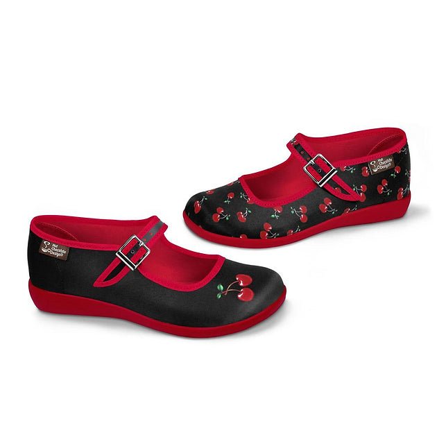 Chocolaticas® Cherry Black Mary Jane Flats - Rockamilly - Shoes - Vintage