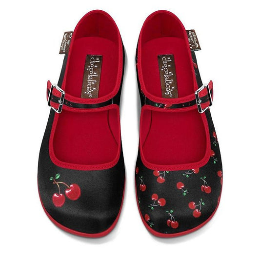 Chocolaticas® Cherry Black Mary Jane Flats - Rockamilly - Shoes - Vintage
