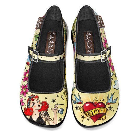 Chocolaticas® Tattoo Mary Jane Flats - Rockamilly - Shoes - Vintage