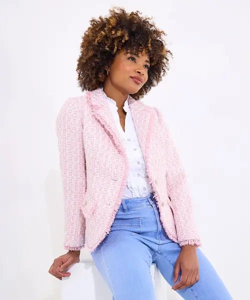 Claudette Floral Fastening Tweed Jacket - Pink - Rockamilly - Dresses - Vintage