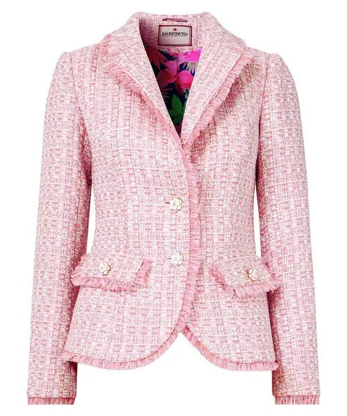 Claudette Floral Fastening Tweed Jacket - Pink - Rockamilly - Dresses - Vintage