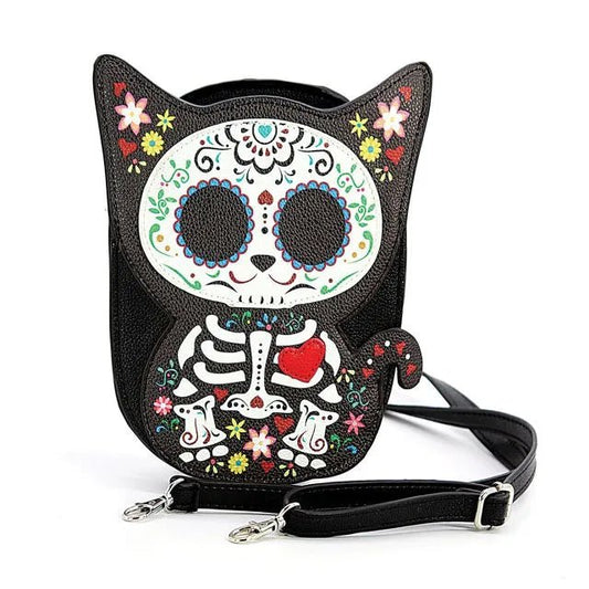 Floral Sugar Skull Cat Cross Body Bag - Rockamilly - Vintage