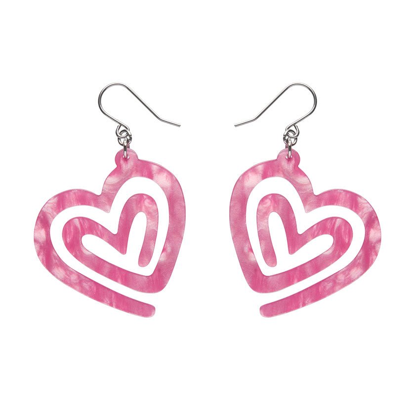 Heart Maze Ripple Drop Earrings - Pink - Rockamilly - Jewellery - Vintage