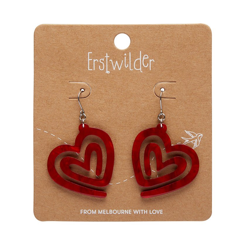 Heart Maze Ripple Drop Earrings - Red - Rockamilly - Jewellery - Vintage