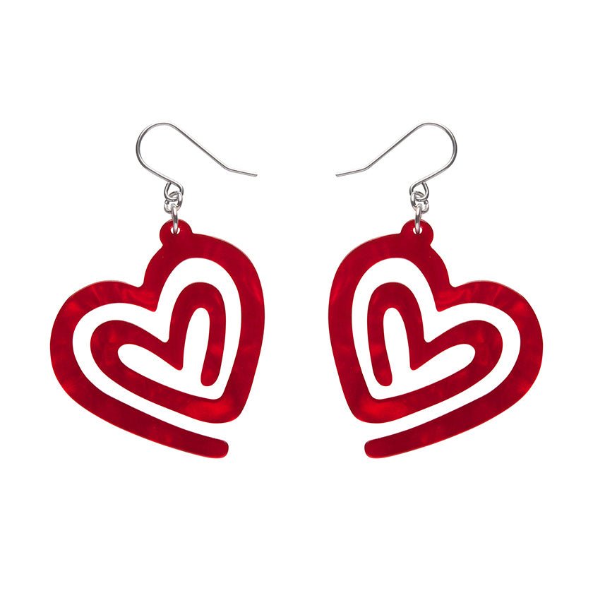 Heart Maze Ripple Drop Earrings - Red - Rockamilly - Jewellery - Vintage