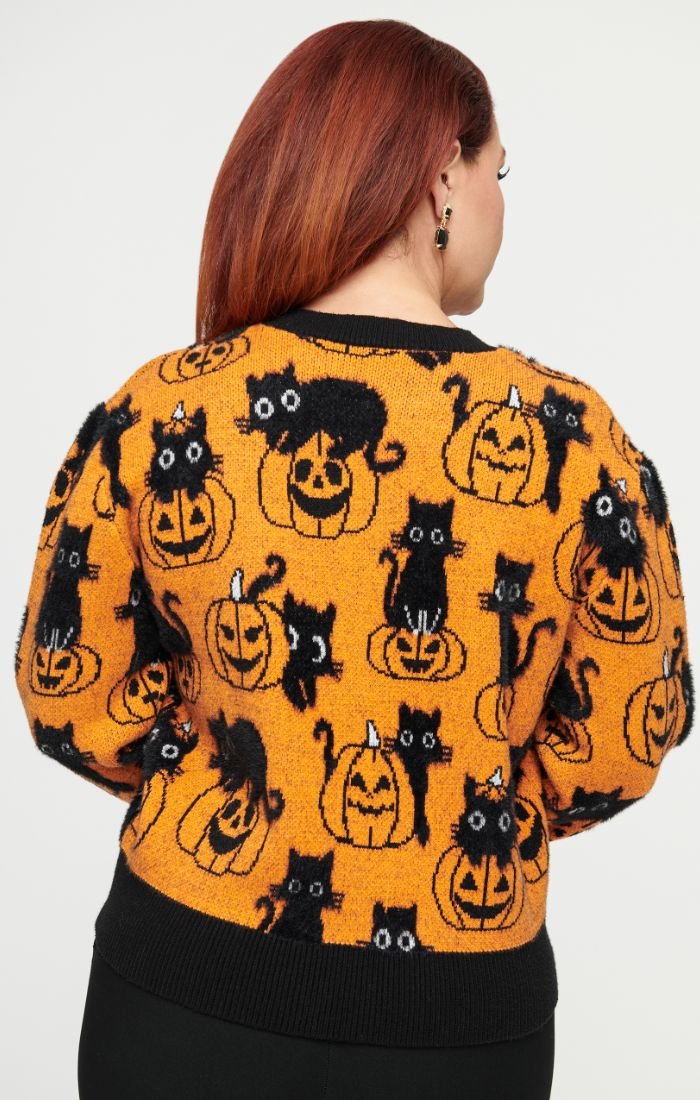 Long Sleeve Sweater Pumpkin/Cat - Rockamilly - knitwear - Vintage