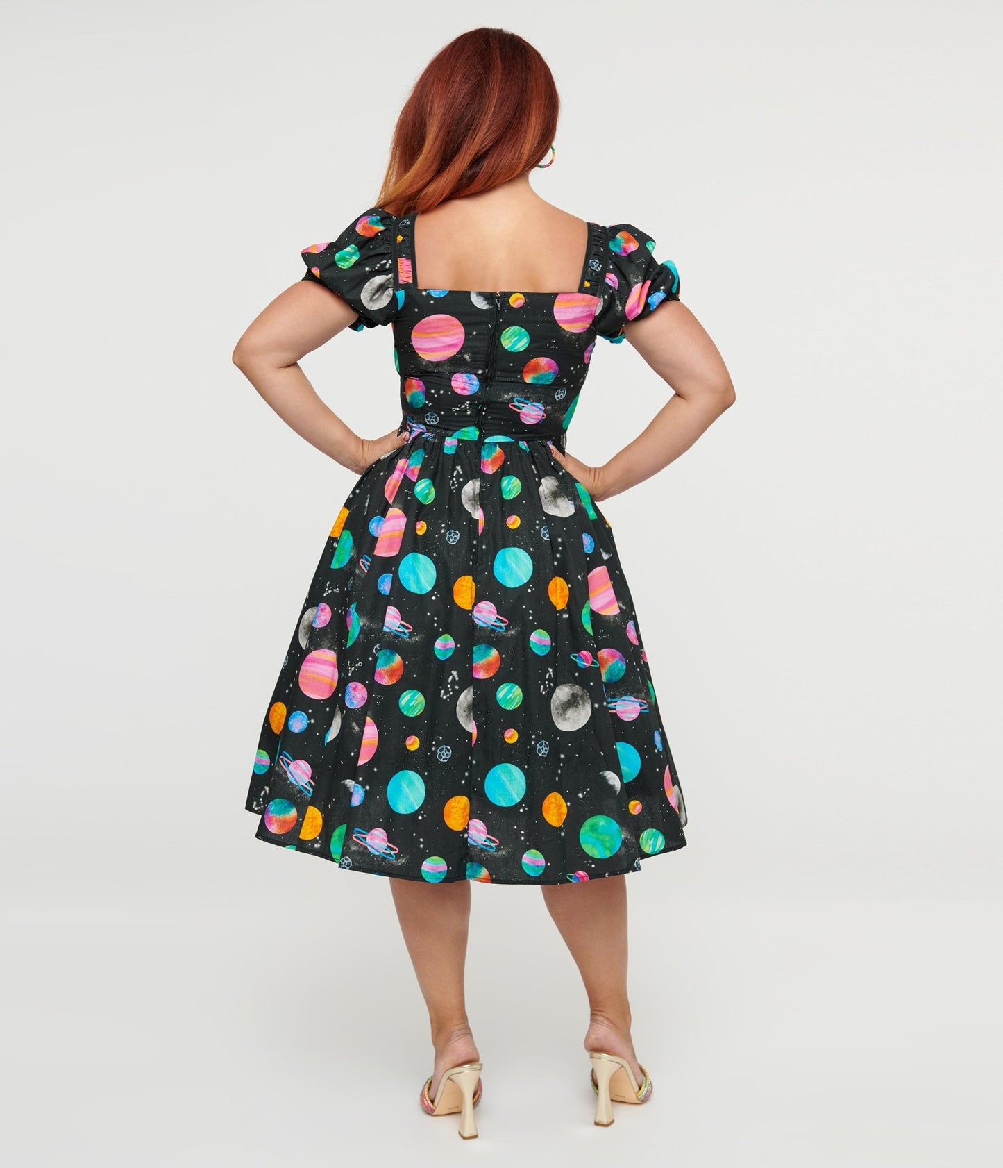 Planet Print Button Front Dress - Rockamilly - Dresses - Vintage