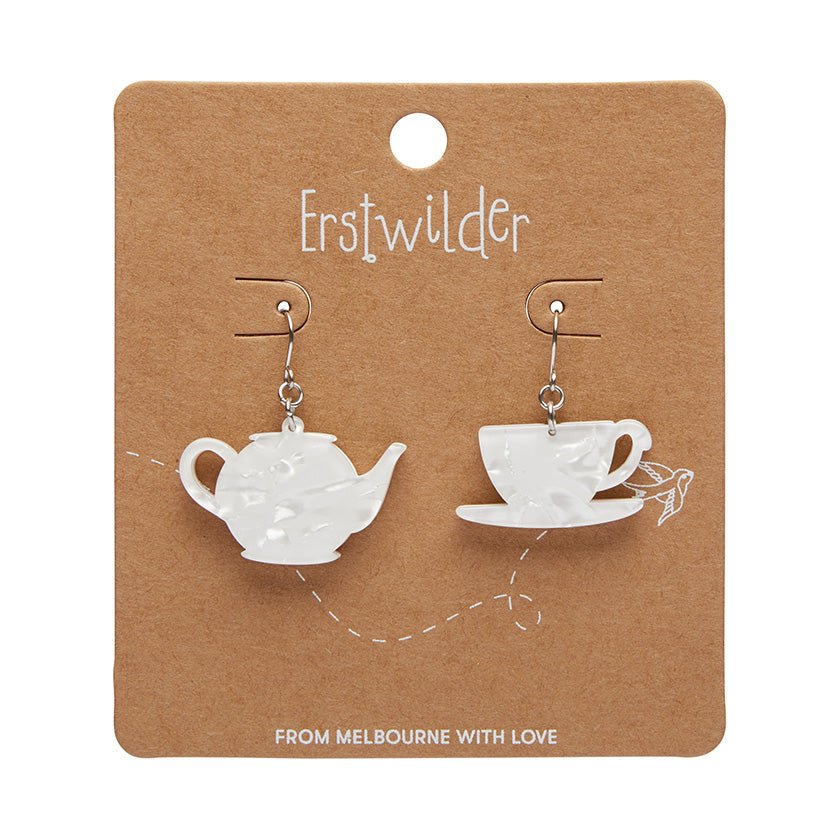 Tea Set Drop Earrings - White - Rockamilly - Jewellery - Vintage