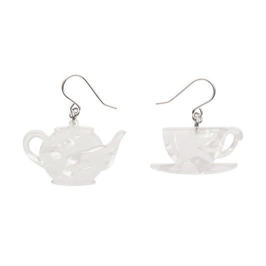 Tea Set Drop Earrings - White - Rockamilly - Jewellery - Vintage