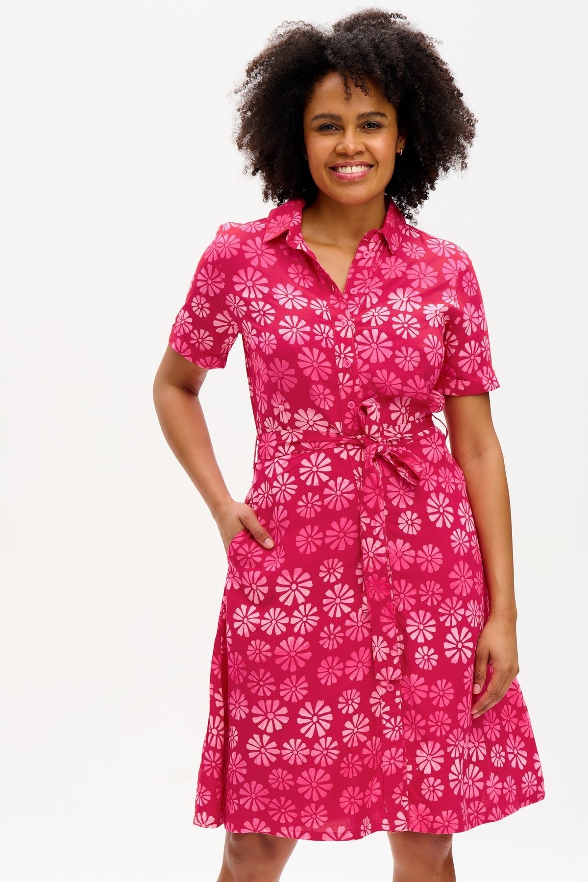 Abby Batik Shirt Dress - Pink Cosmos Floral - Rockamilly-Dresses-Vintage