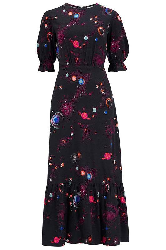 Amilie Midi Tea Dress - Black Colourful Universe - Rockamilly-Dresses-Vintage