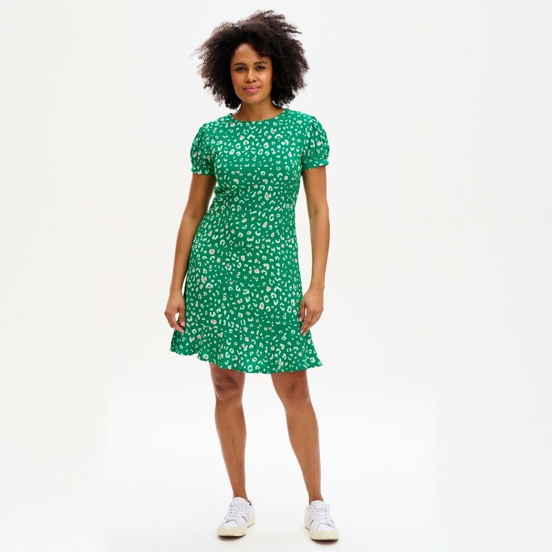 Amoret Dress - Green Leopard Hearts - Rockamilly-Dresses-Vintage