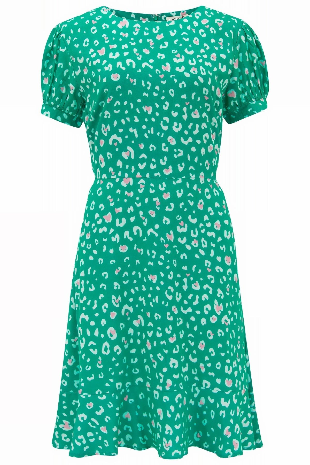Amoret Dress - Green Leopard Hearts - Rockamilly-Dresses-Vintage