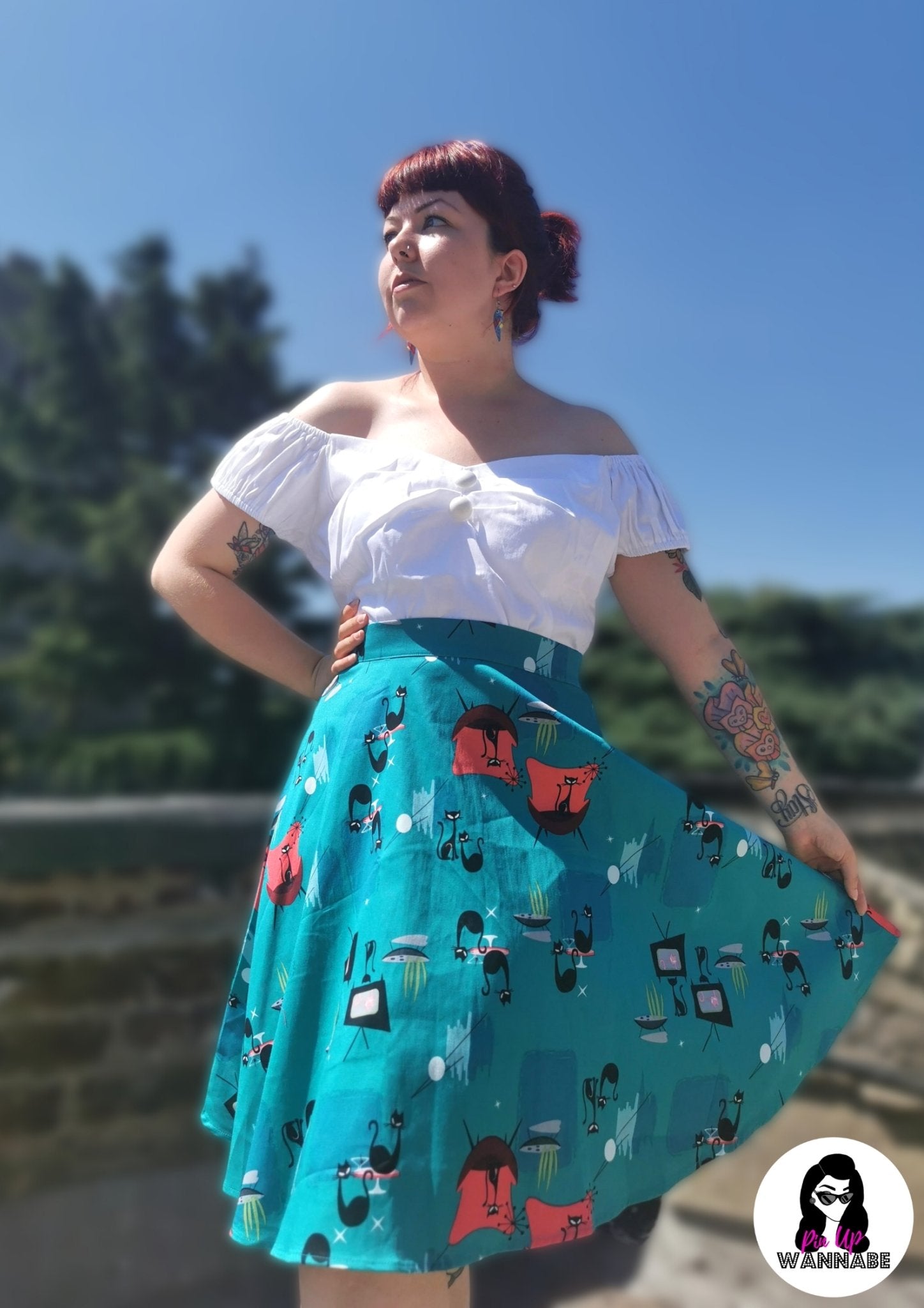 Atomic Kitty Circle Skirt - Rockamilly-Tops-Vintage