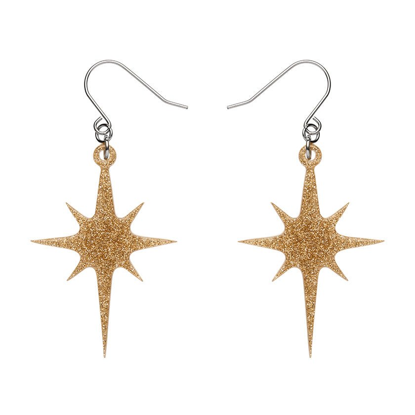 Atomic Star Glitter Drop Earrings - Gold - Rockamilly-Jewellery-Vintage