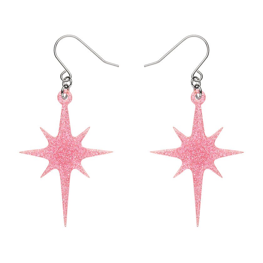 Atomic Star Glitter Drop Earrings - Pink - Rockamilly-Jewellery-Vintage