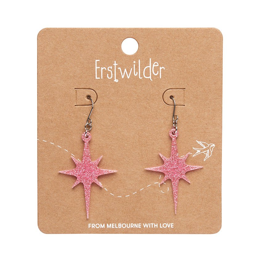 Atomic Star Glitter Drop Earrings - Pink - Rockamilly-Jewellery-Vintage