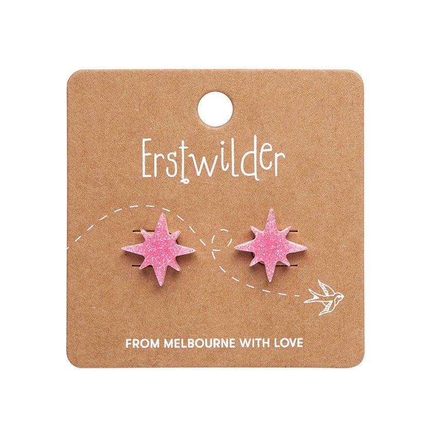 Atomic Star Glitter Stud Earrings - Pink - Rockamilly-Jewellery-Vintage