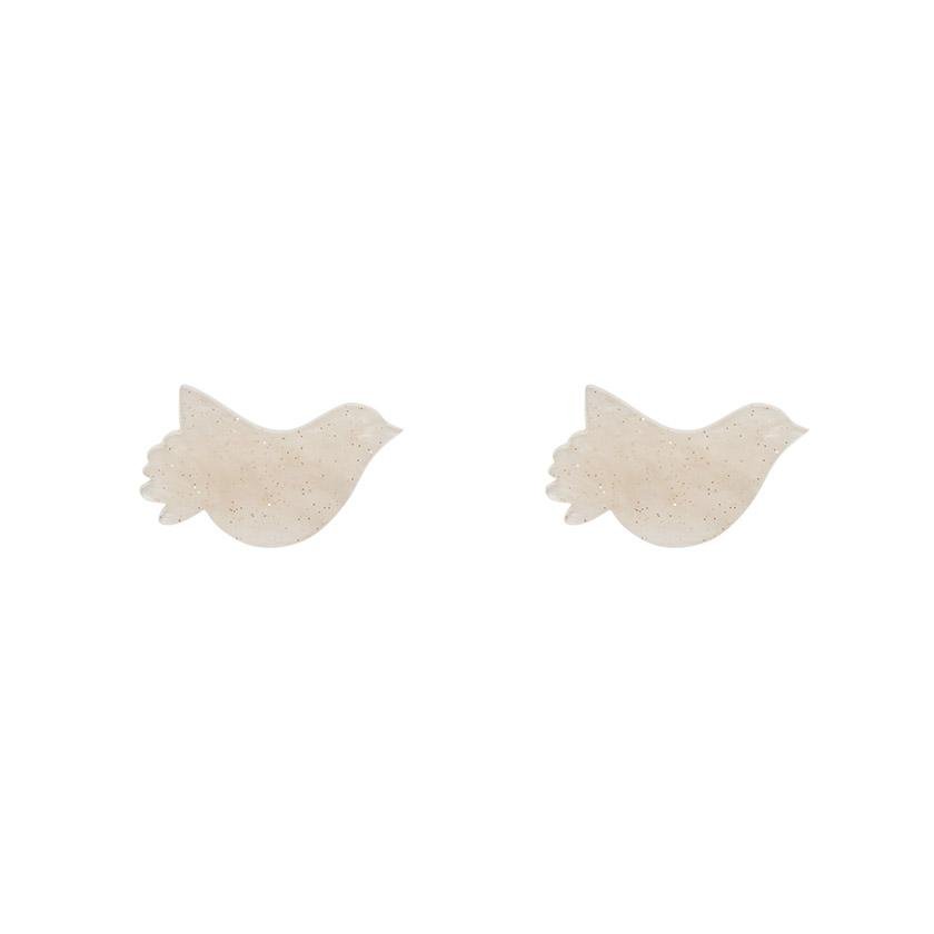 Bird Ripple Glitter Resin Stud Earrings - Cream - Rockamilly-Jewellery-Vintage