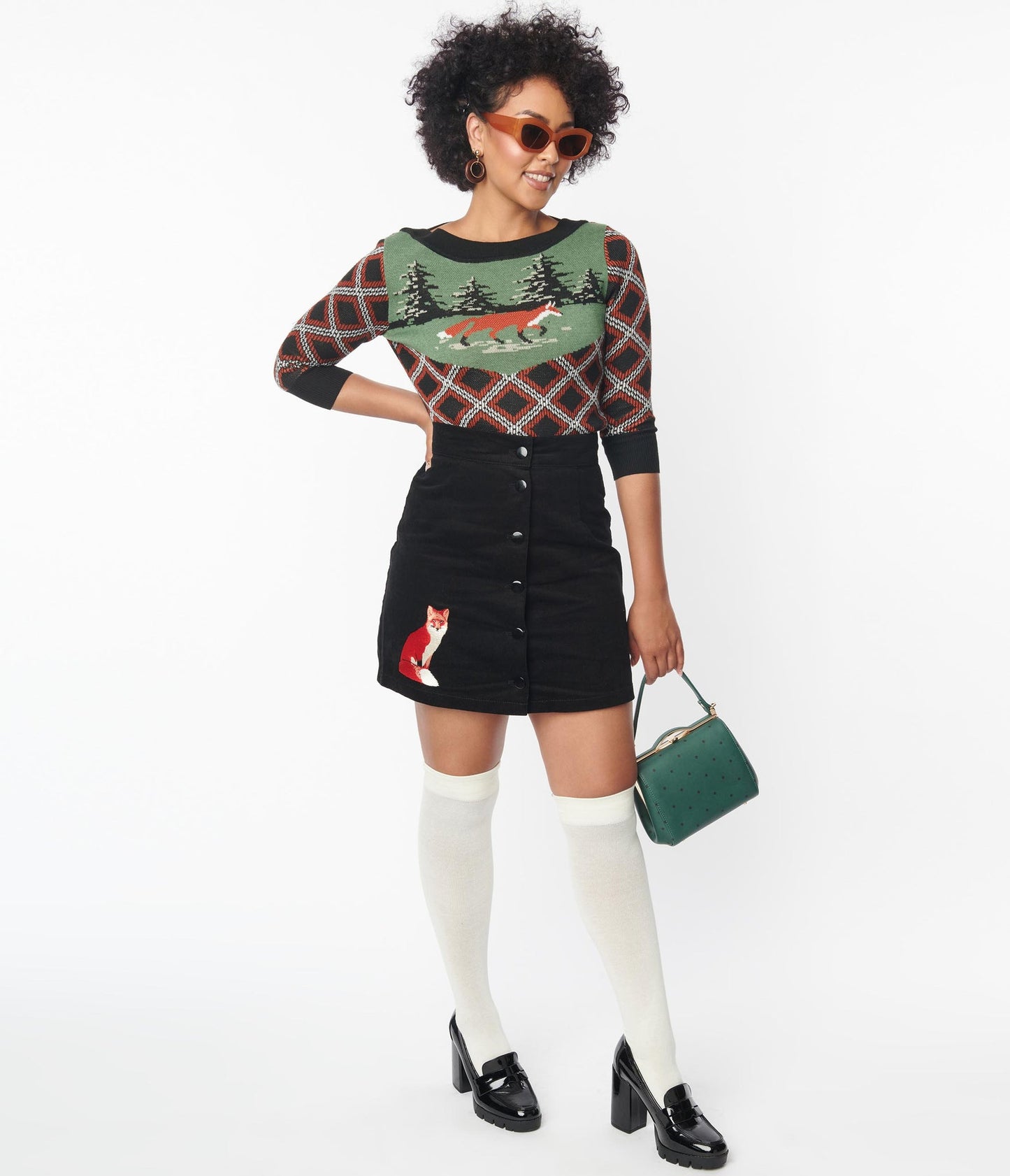 Black Corduroy Fox Skirt - Rockamilly-Skirts & Shorts-Vintage