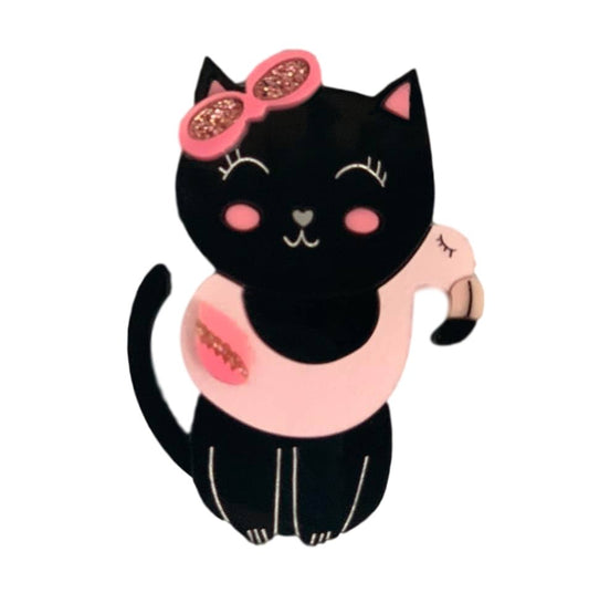 Black Kitty Pink Flamingo Brooch - Rockamilly-Jewellery-Vintage