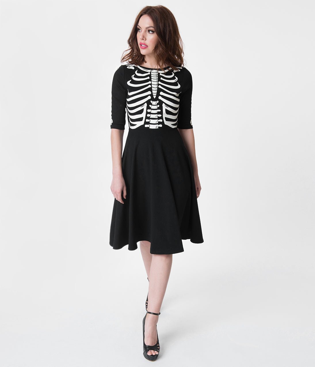 Black Skeleton Swing Dress - Rockamilly-Dresses-Vintage