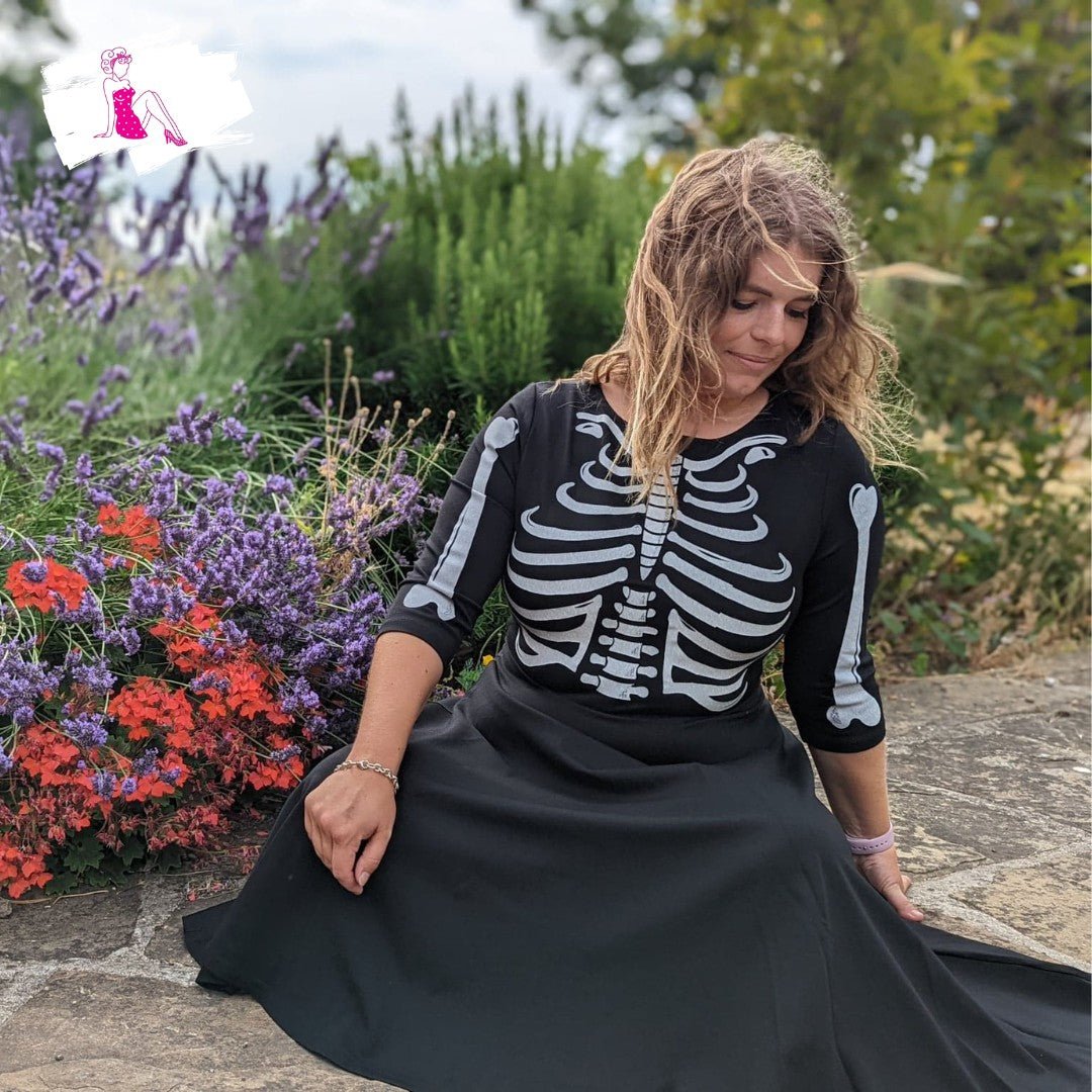 Black Skeleton Swing Dress - Rockamilly-Dresses-Vintage
