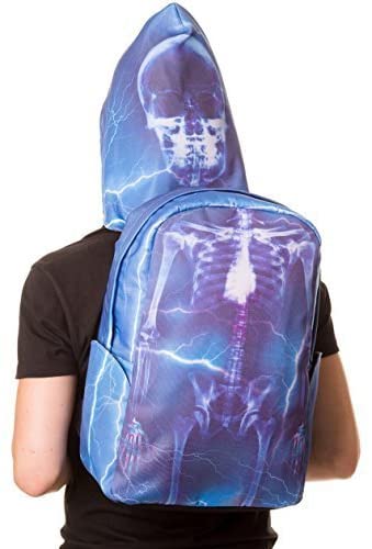 Blue Skeleton Hooded Backpack - Rockamilly--Vintage