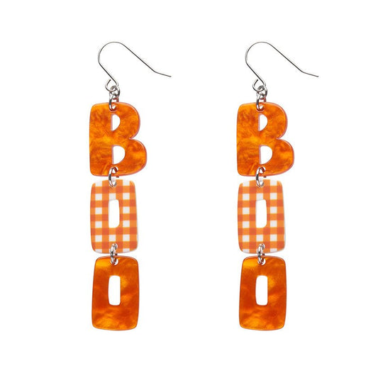 Boo Gingham Drop Earrings - Orange - Rockamilly-Jewellery-Vintage