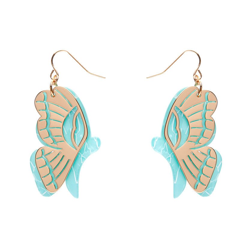 Butterfly Textured Resin Drop Earrings - Mint - Rockamilly-Jewellery-Vintage