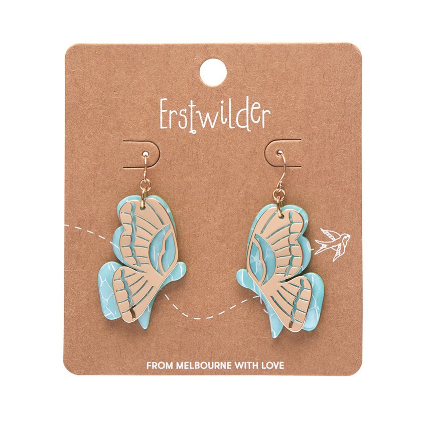 Butterfly Textured Resin Drop Earrings - Mint - Rockamilly-Jewellery-Vintage