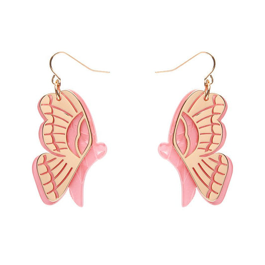 Butterfly Textured Resin Drop Earrings - Pink - Rockamilly-Jewellery-Vintage
