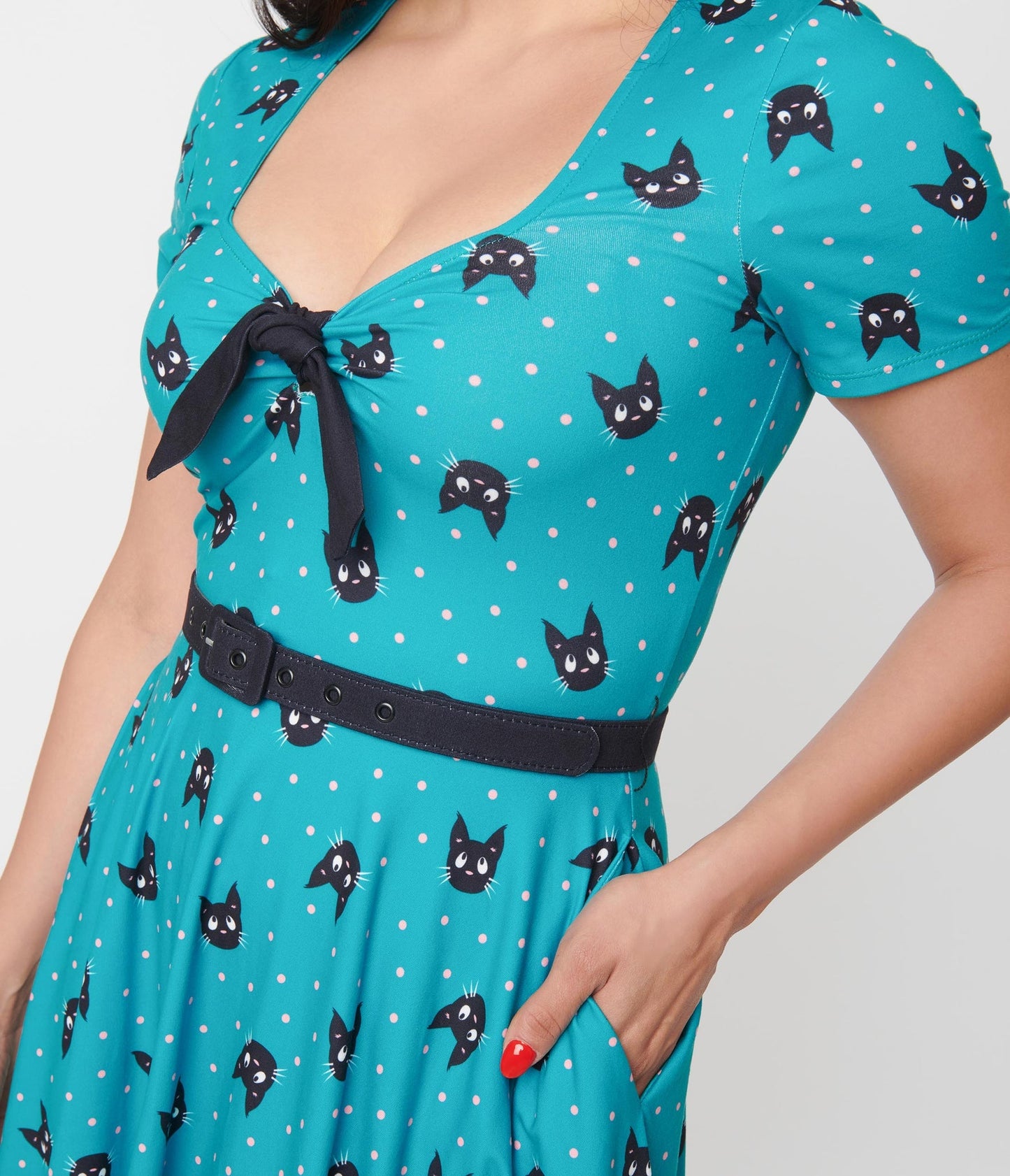 Cat Print Darrin Flare Dress - Rockamilly-Dresses-Vintage