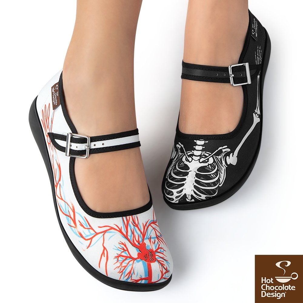 Chocolaticas® Bones & Blood Mary Jane Flats - Rockamilly-Shoes-Vintage