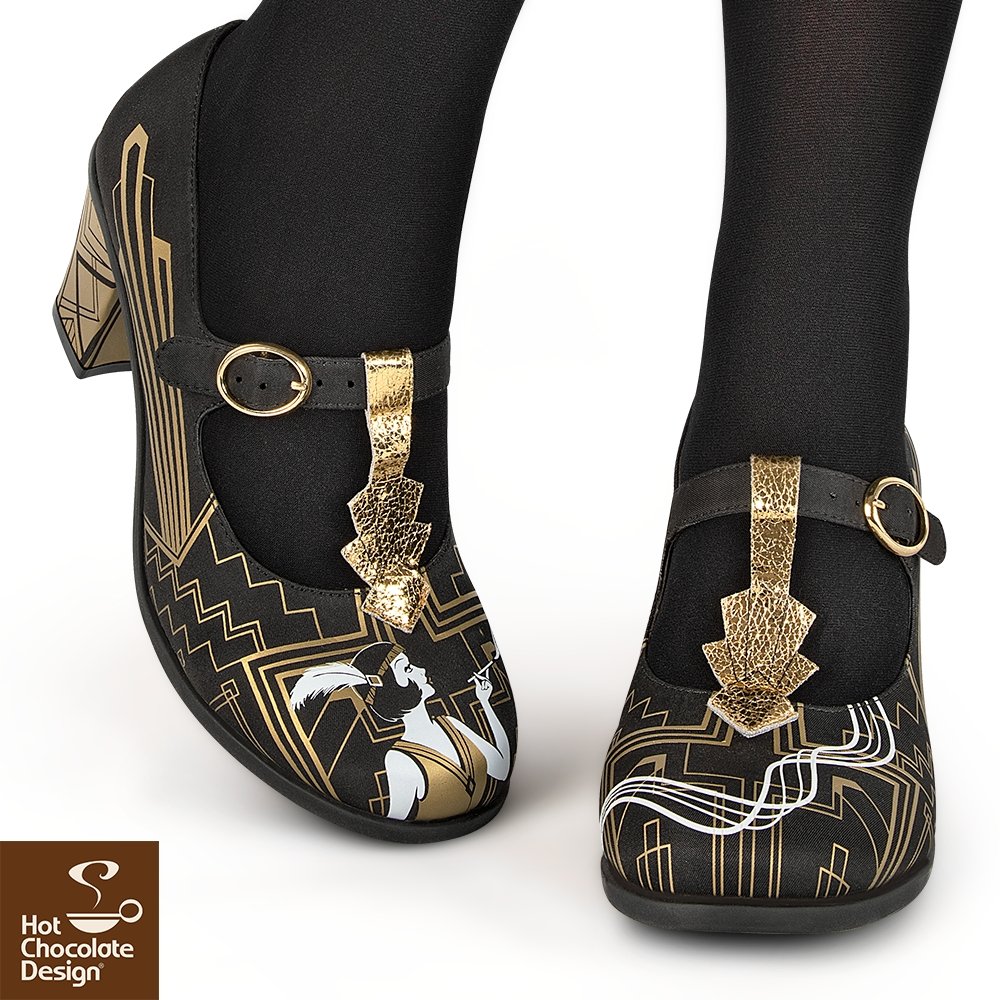Chocolaticas® Golden Nights Mid Heels - Rockamilly-Shoes-Vintage